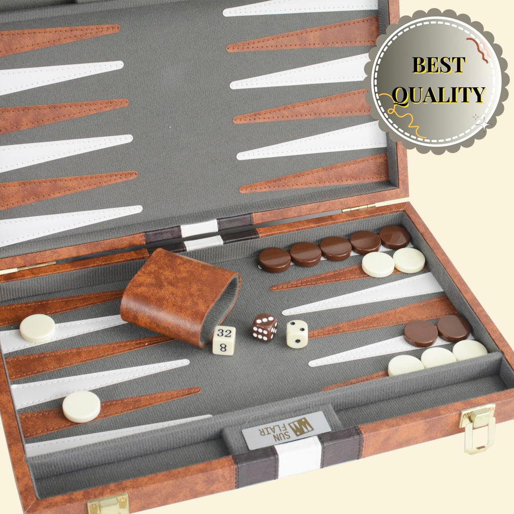 Backgammon Set - 11 Inch Backgammon Sets for Adults, Folding Classic Board Game with Premium Leather Case, Best