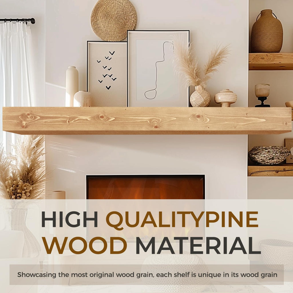 72'' Fireplace Mantel, 5'' Thick Pine Wood Floating Shelf, Wood