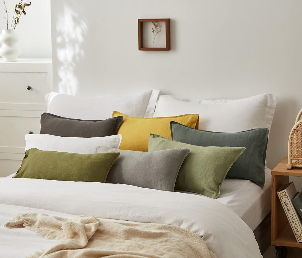 100% Linen Lumbar Pillow Cover 12 x 20 Inches Set of 2 Rectangular Decorative Throw Cushion Cover