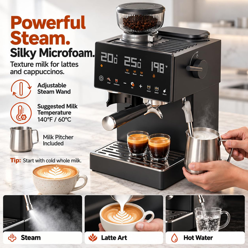 Espresso Machine with Grinder, 1500W, 40 Grind Settings