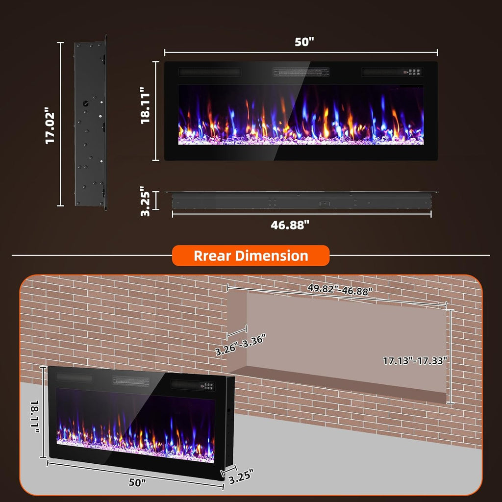 50 inches Electric Fireplace-Wall Fireplace for Living Room-Slim Fireplace Inserts/Wall Mounted with Remote