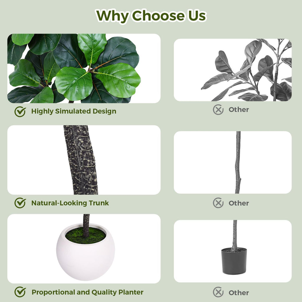 Artificial Fiddle Leaf Tree, 7ft Faux Plant Fake Ficus Lyrata Trees with White Planter & Moss, Artificial Fig Trees