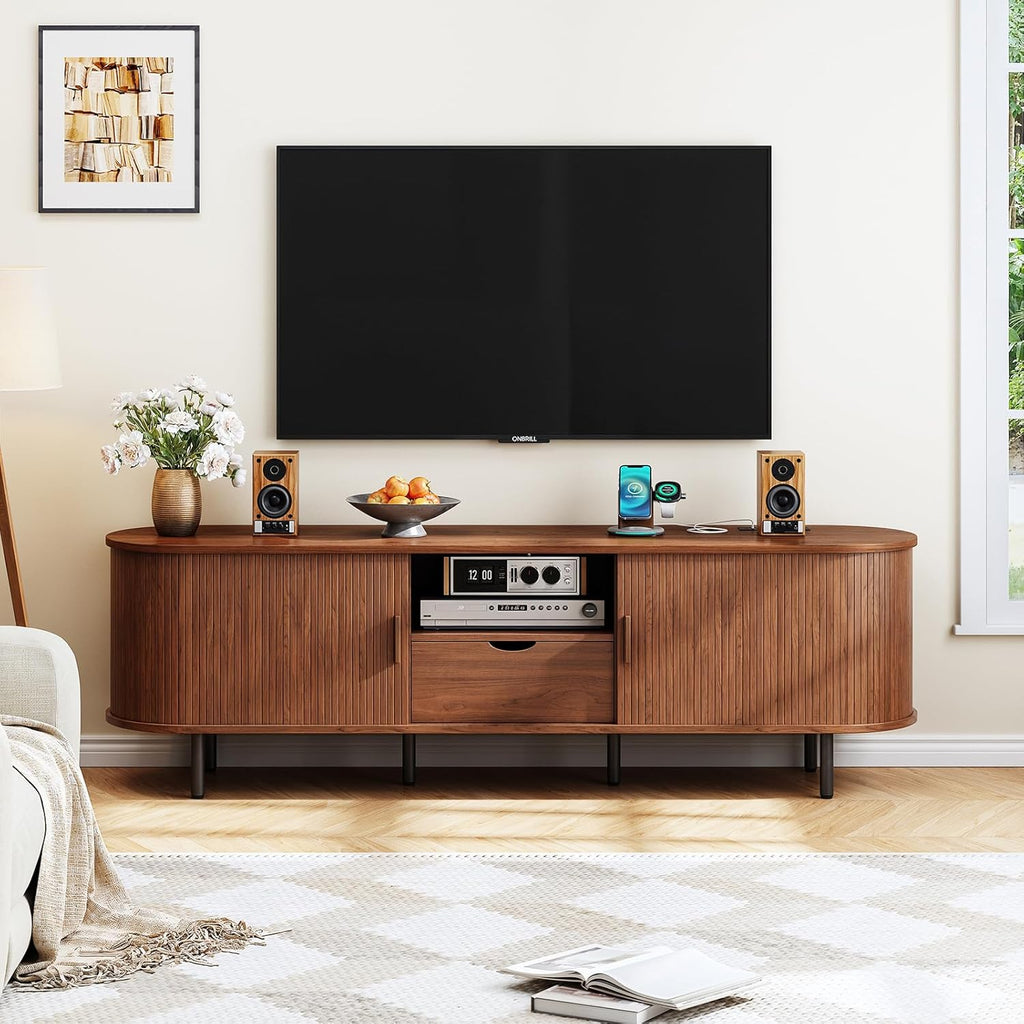 69" TV Stand with Power Outlet for TVs up to 80", Entertainment Center with Storage and Drawer, TV Console with