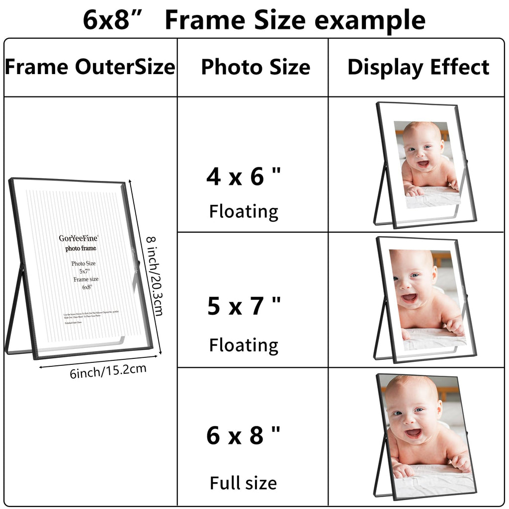 6x8 Black Floating Metal Beaded Frame, Tempered Glass