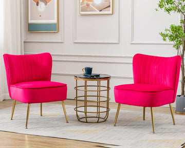 Hot Pink Velvet Accent Chair Set of 2, Wingback Living Room Chairs