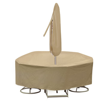 Weatherproof Patio Table and Highback Chair Set Cover, 48 Inch x 54 Inch, Round Bar Table, Tan