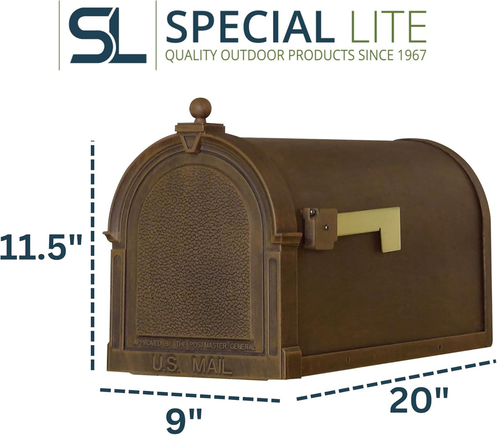 Berkshire Curbside Mailbox - Copper Aluminum Mailbox for Post Mount