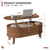 Fluted Lift Top Coffee Table with Storage,Modern Oval Coffee Table or Home Office（Walnut）