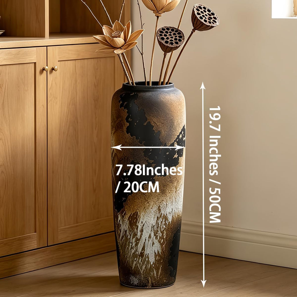 Rustic Ceramic Floor Vase, 19.7 Inch, Clay Farmhouse Large Decor | Living Room, Entryway, Fireplace, Pampas Grass