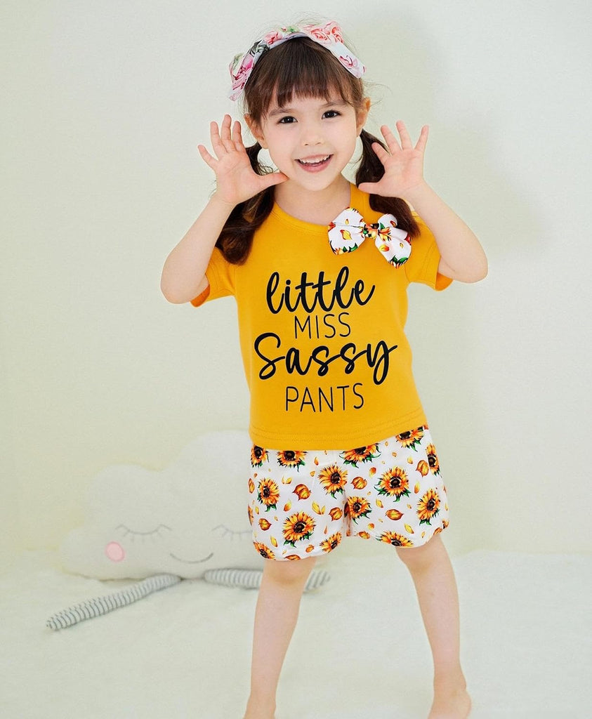 Toddler Baby Girl Summer Clothes Set Cute Asymmetrical Bow Sleeve Top & Pocket Shorts 2 Piece Outfit Casual Clothes