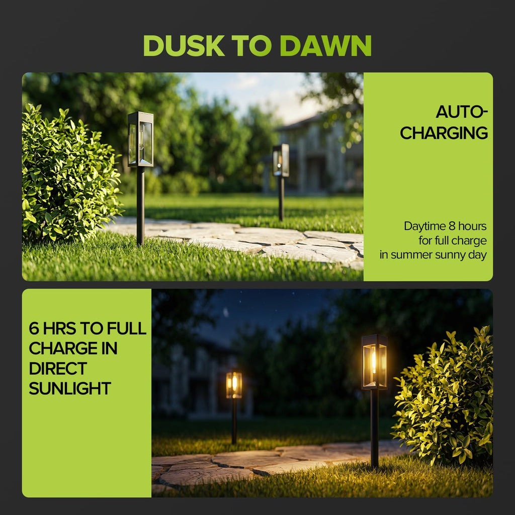 6 Packs Solar Pathway Lights Outdoor, Glass Metal Led Garden Landscape Lightings, 3000K Warm White, Waterproof