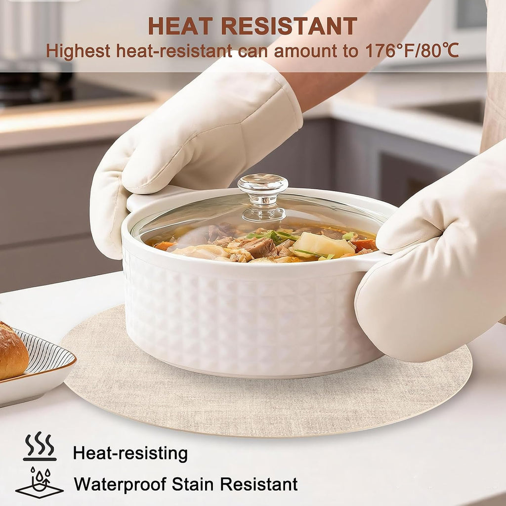 Round Faux Leather Placemats and Coasters, Reversible Heat Resistant Non-Slip Table Mats, Waterproof - Set of 6