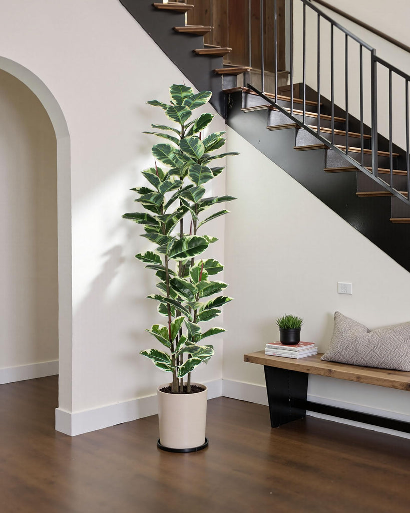 Artificial Rubber Tree Plant 7ft Tall Faux Ficus Tree Potted Fake Tropical Plants Decorative House Plants Large Floor