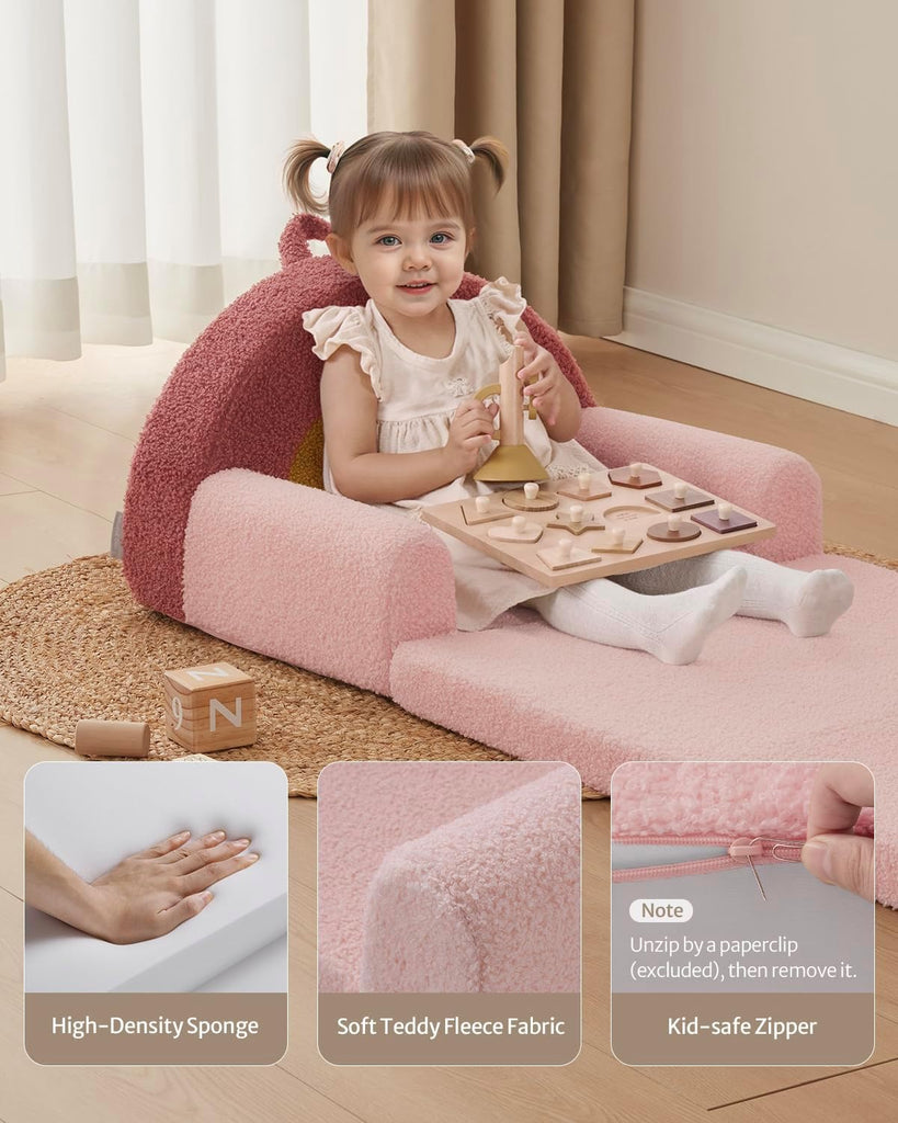 Foldable Kids Couch, in-1 Kids Sofa Chair, Blush Rainbow