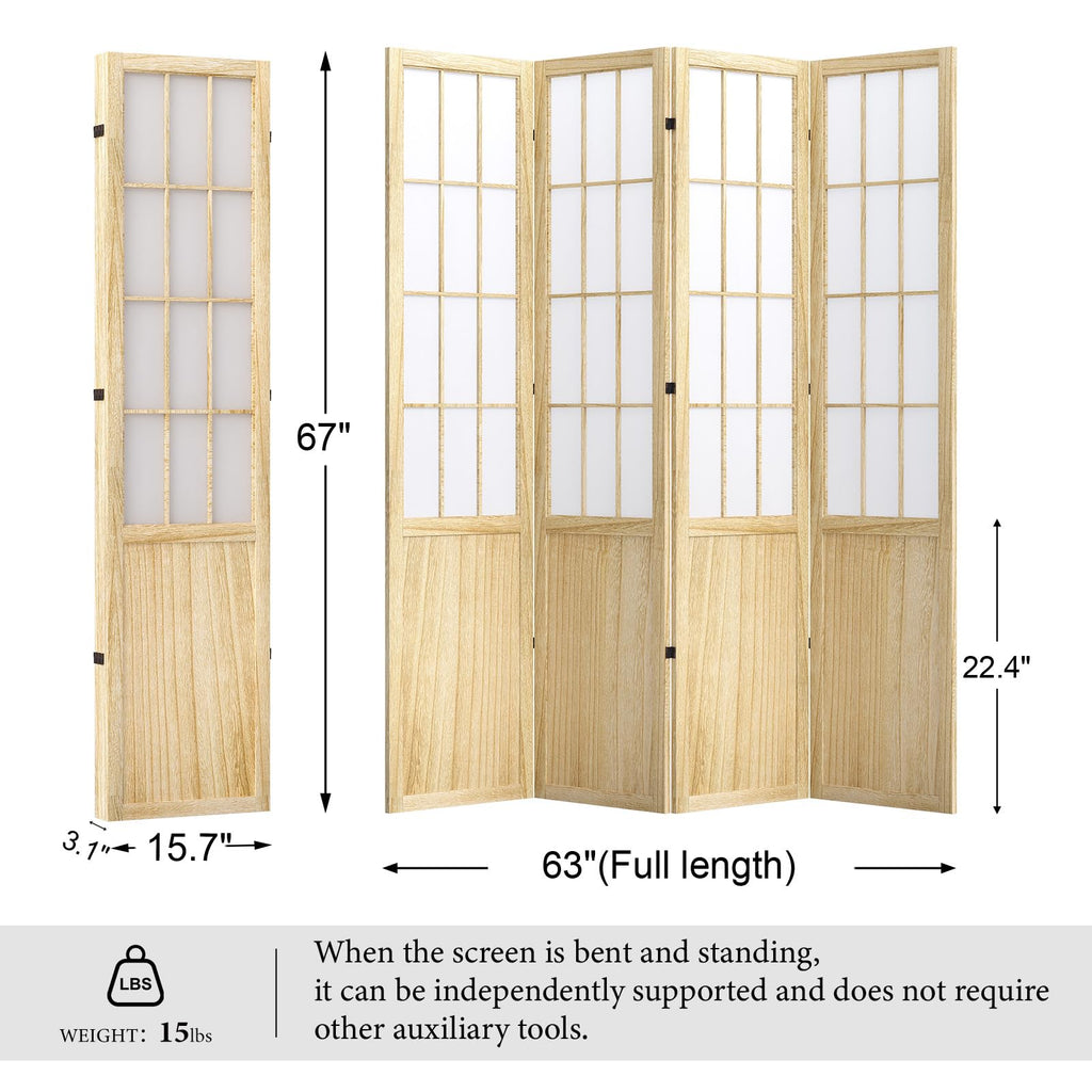 5.6FT Room Divider and Folding Portable Partition Screen, Chinese Japanese Shoji Style for Room Separation - 4 Panel