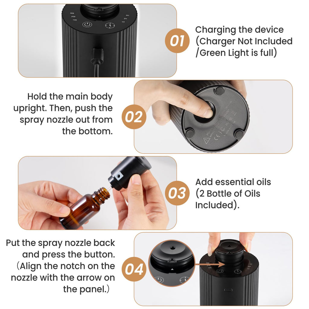 Waterless Essential Oil Diffuser Cordless Mini Scent Diffuser 20mL