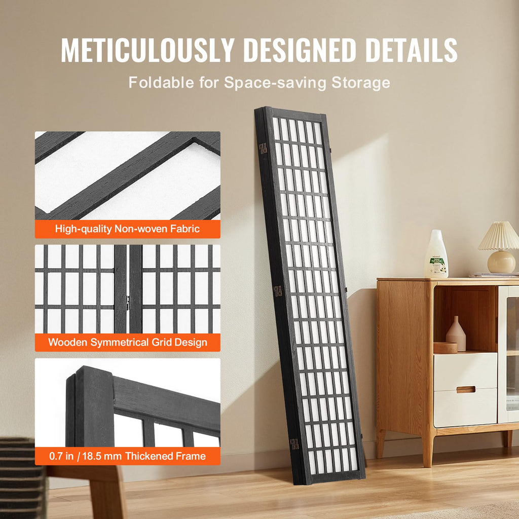Room Divider, 4 Panel Japanese Room Divider, Wood Folding Privacy Screen Indoor, Partition Dividers Portable