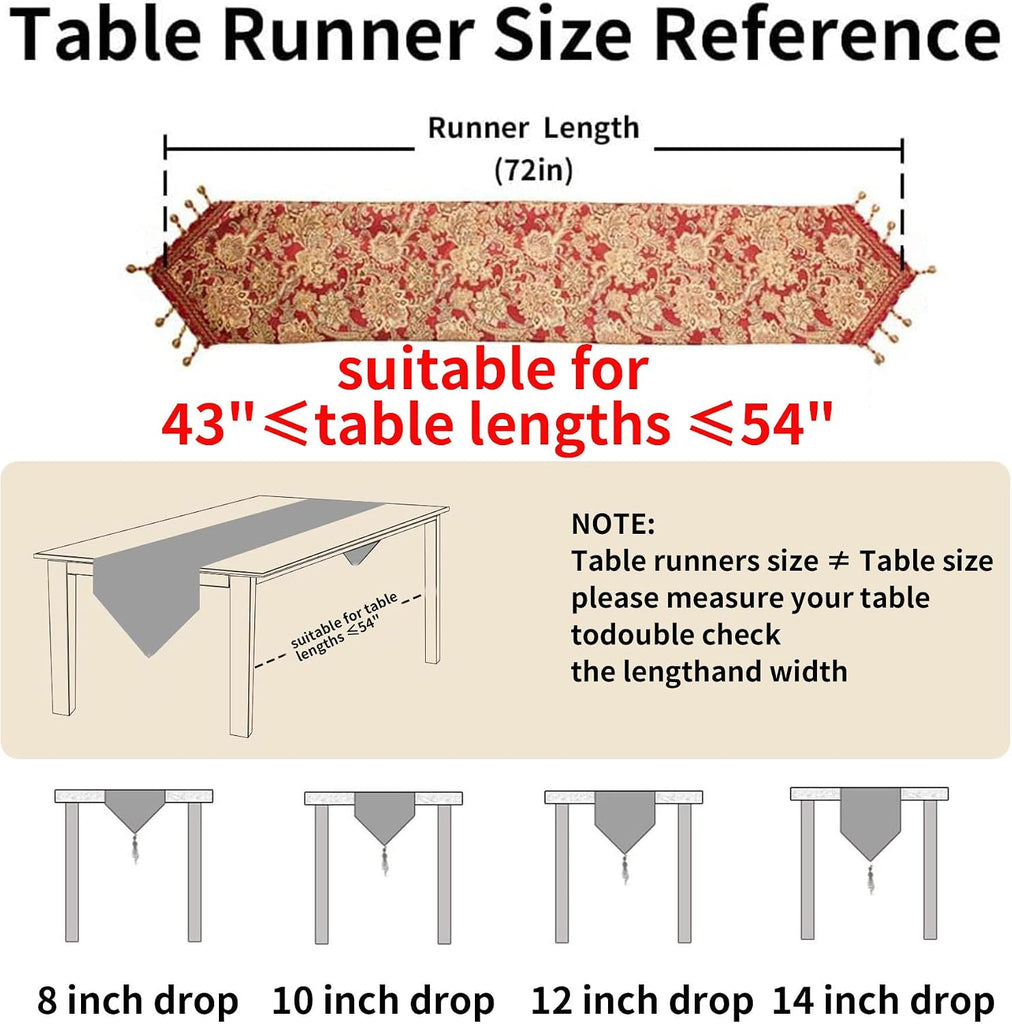 Luxury Vintage Table Runners 72 inches Long Embroidery Jacquard Fabric with Multi-Tassels Table Runners Dresser