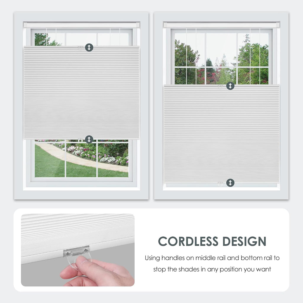 No Drill Cordless Cellular Shades, Dark Grey | Top Down Bottom Up (TDBU) Honeycomb Shades, Blackout Light Blocking