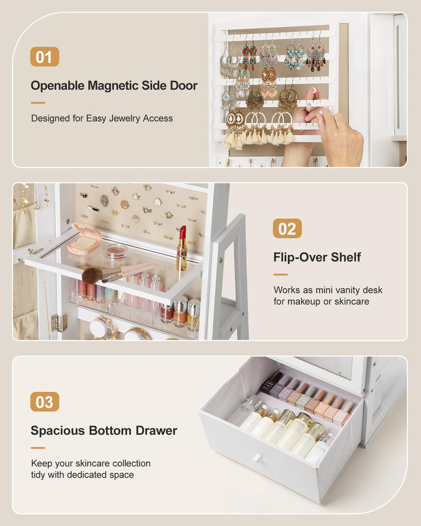 Jewelry Storage Organizer, 2 Drawers, Full-Length Standing Mirror