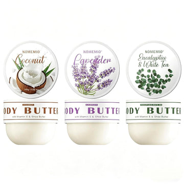 Body Butter Birthday Gift Set for Women with Vitamin E & Shea Butter, Coconut, Lavender, Eucalyptus & White Tea, 8.81