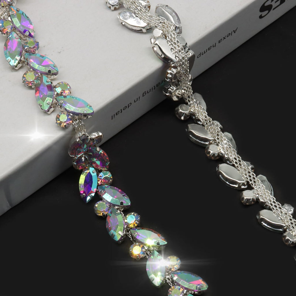Rhinestone Trim Chain, 1 Yard, 0.59 Inch Wide, Silver AB