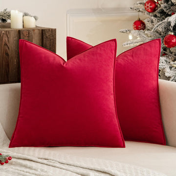 Christmas Decorative Red Velvet Throw Pillow Covers for Couch 20x20