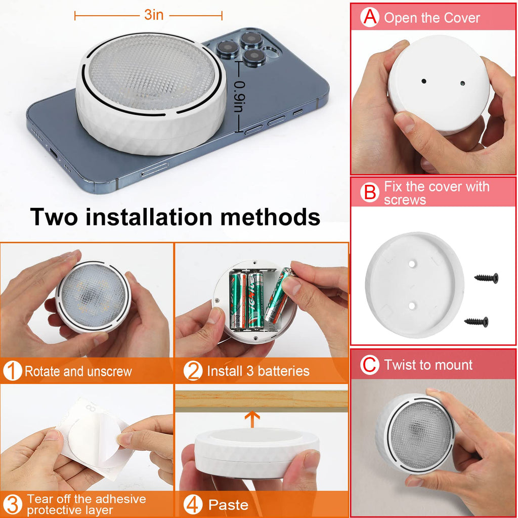 LED Puck Lights Battery Operated LED Under Cabinet Lighting Wireless Stick on Tap Lights with Remote Controll Color