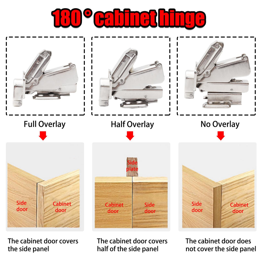 2Pcs 180 Degree Full Overlay Cabinet Hinges