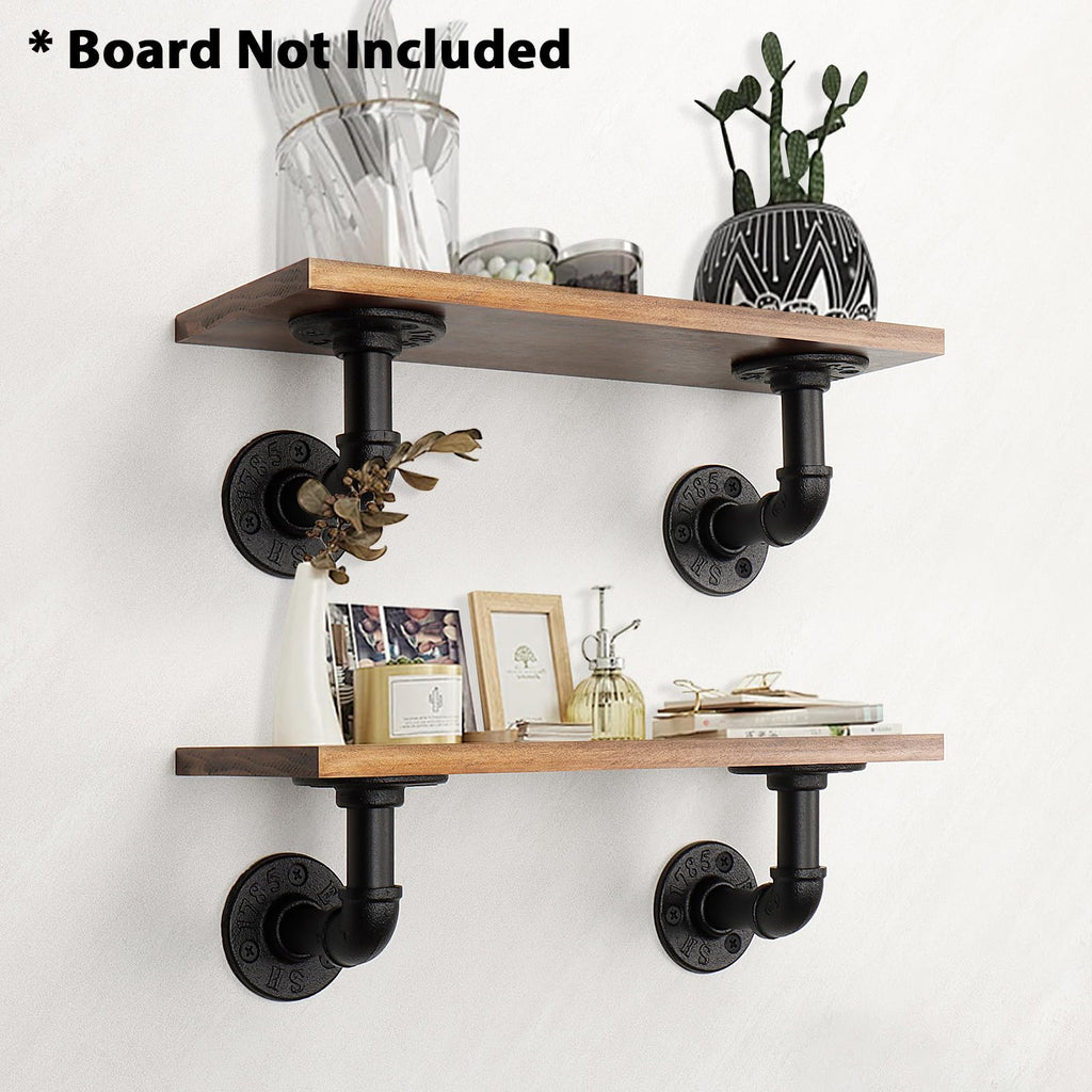 Industrial Pipe Iron Shelf Brackets-Wall Mounted DIY Rustic Pipe Metal Brace Brackets, Vintage Farmhouse Décor