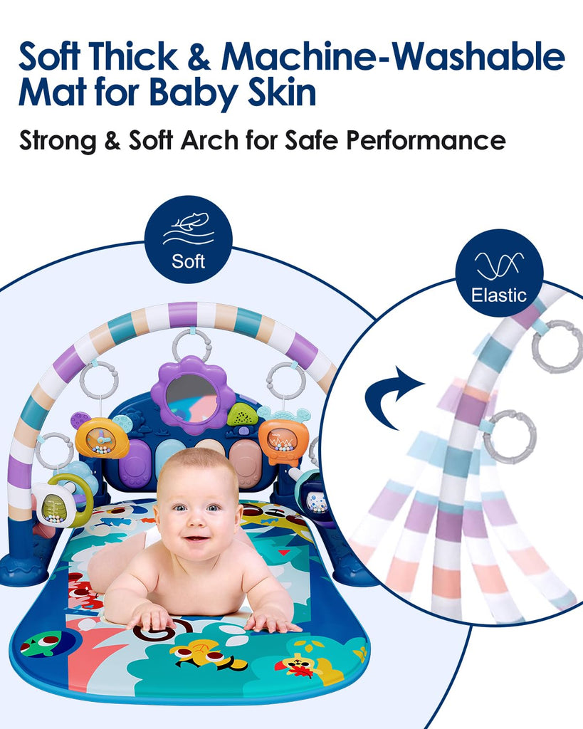 Blue Tiger Theme Baby Play Mat Gym with Kick & Play Piano