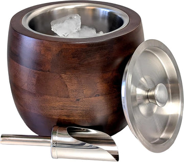 Iceberg 2.3 Quart Ice Bucket with Lid & Scoop - Mango Wood Ice Bucket with Stainless Steel Liner, Airtight Sealed