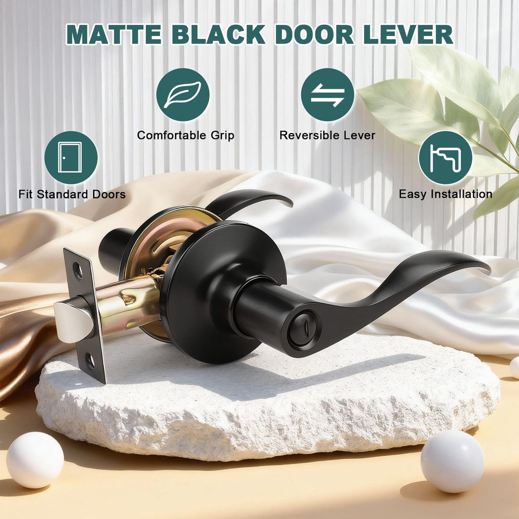 4 Pack Privacy Door Levers Matte Black Privacy Door Handles Keyless Interior Door Handle with Lock Modern Black Door
