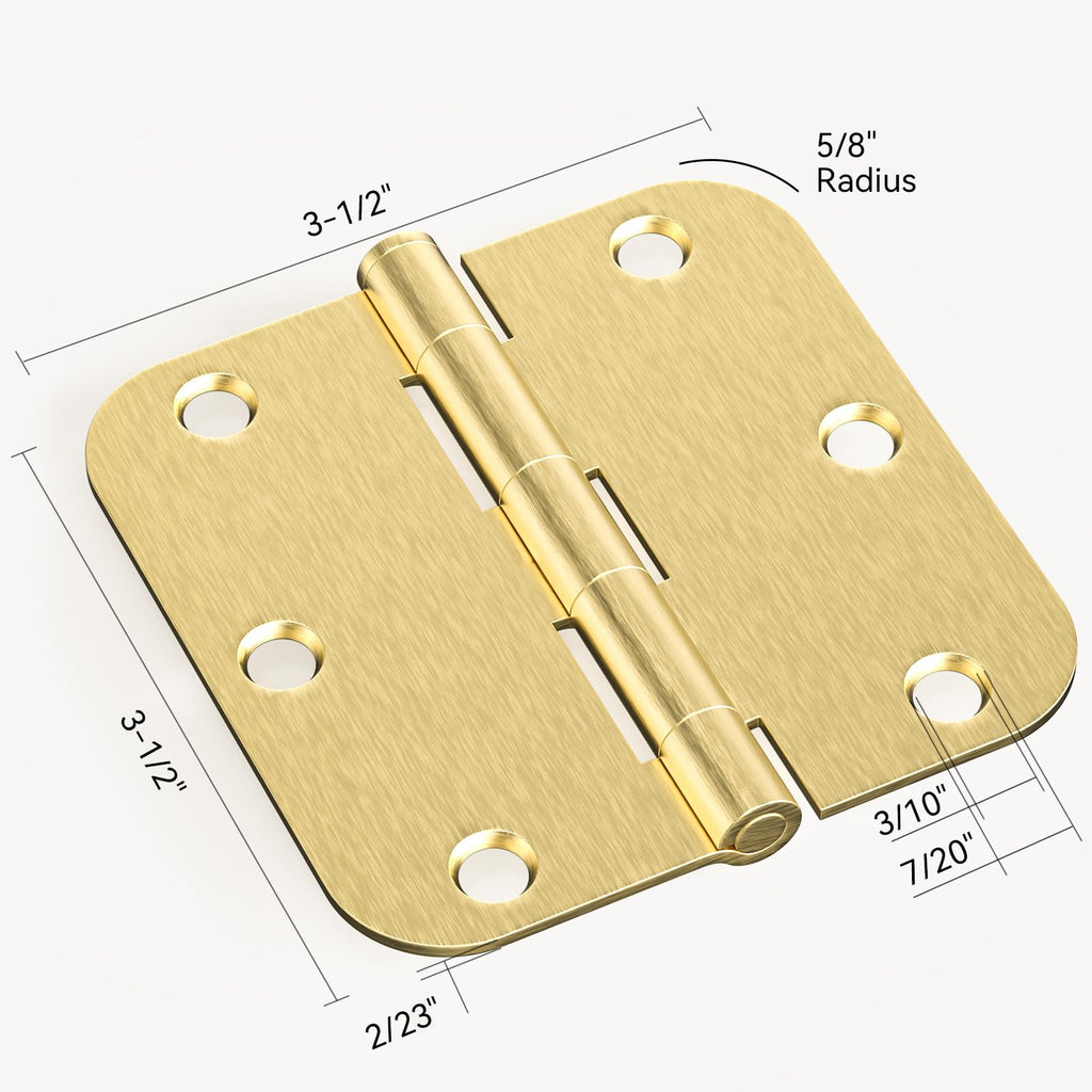 Door Hinges Satin Brass - 36 Pack Gold Door Hinges 3.5 Inch Rounded Interior Door Hinge with 5/8" Radius - 3 1/2