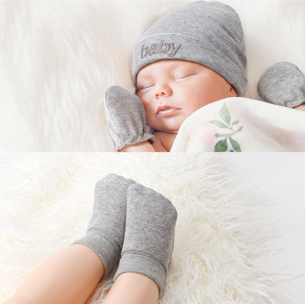 Newborn Baby Hat Mittens Socks Set Infant Cotton Beanie Gloves Thick Warm Socks for 0-6 Months Boys Girls