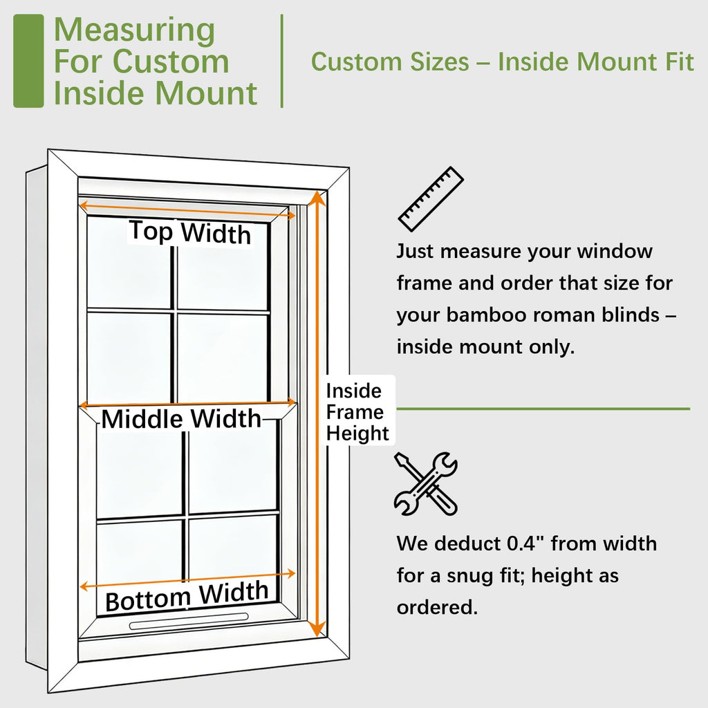 No Drill Cordless Bamboo Roman Shades, Made to Size, 54" Long