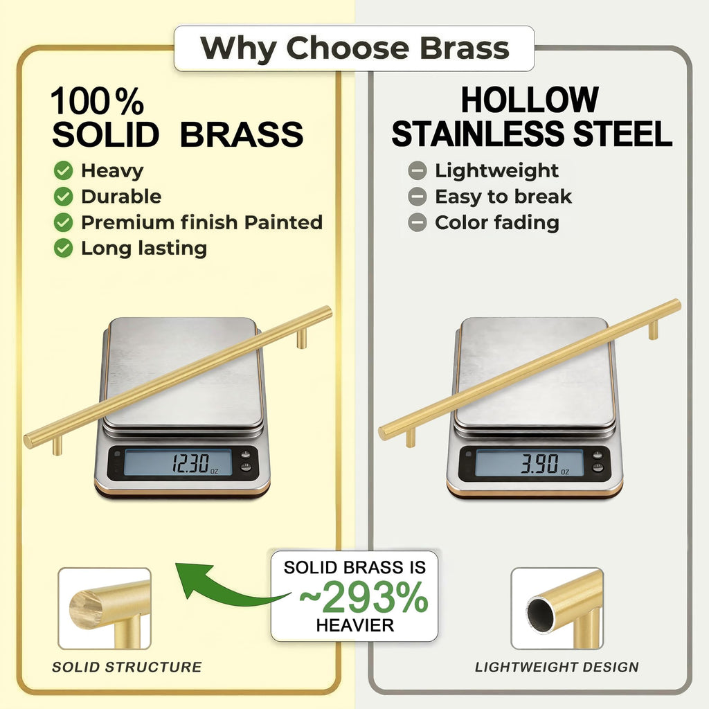 Solid Brass Long Cabinet Pulls,Gold Drawer Pulls,11-1/4