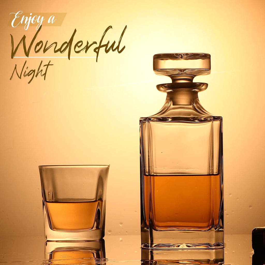 Glass Decanter with Airtight Geometric Stopper - Whiskey Decanter for Wine, Bourbon, Brandy, Liquor, Juice, Water
