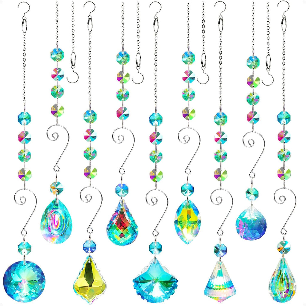 9 Pieces Sun Catchers Indoor Window Suncatcher Crystals Prisms with Chain Pendant Colorful Hanging Ornaments for