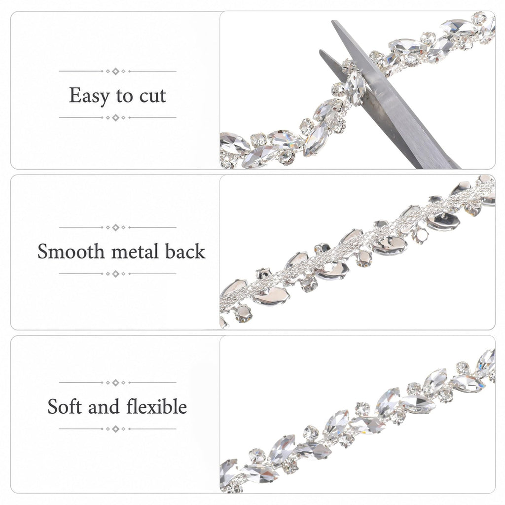 Silver String Strips Crystal Rhinestone Chain Trim Applique Diamond Applique Embellishment for Wedding Bridal - 3 Yards