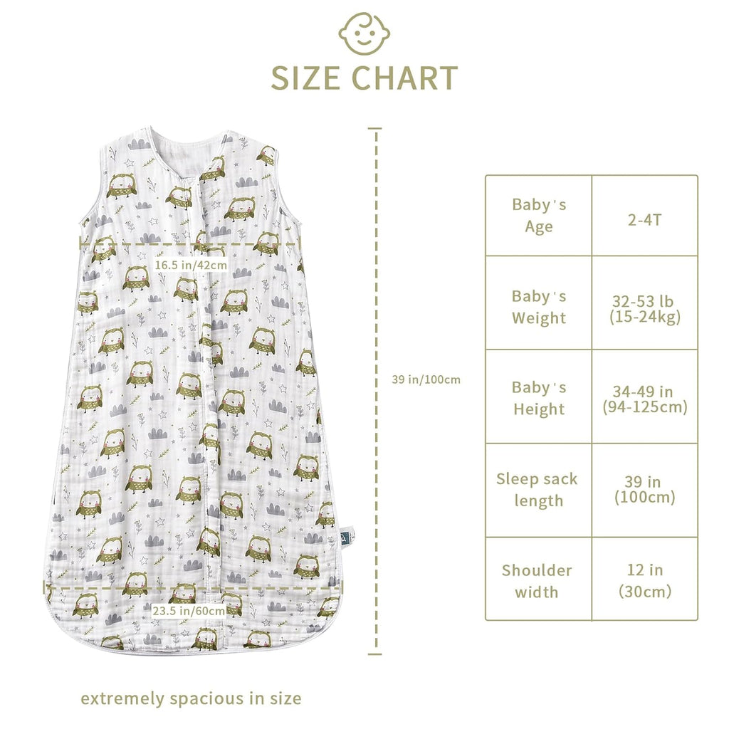 Toddler Sleep Sack 2, 0.5 TOG Lightweight Wearable Blanket, 100% Organic Cotton Muslin, Sleeveless, Way YKK