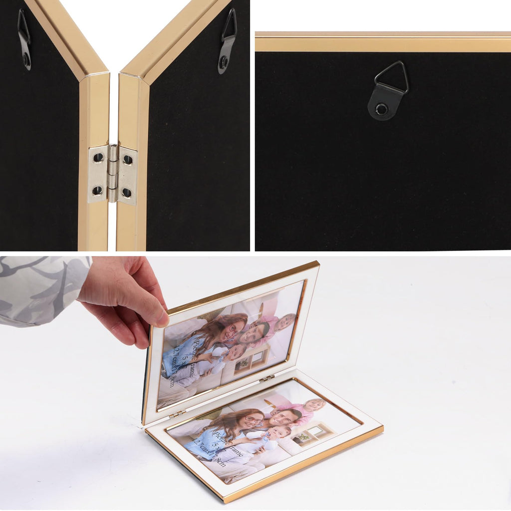 5x7 Double Picture Frame, Tempered Glass, White Enamel