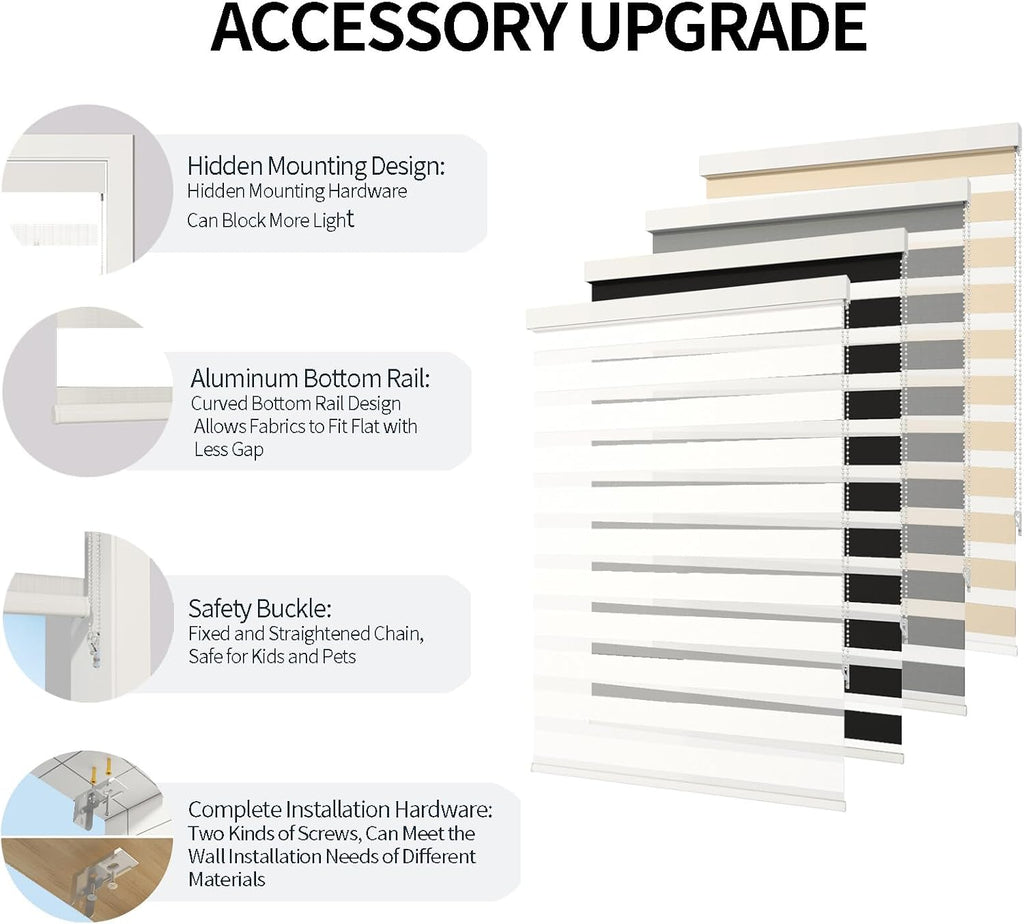 Zebra Blinds for Windows (32" W x 72" H, White) Zebra Roller Window Shades, Corded Dual Layer Light Filtering Privacy