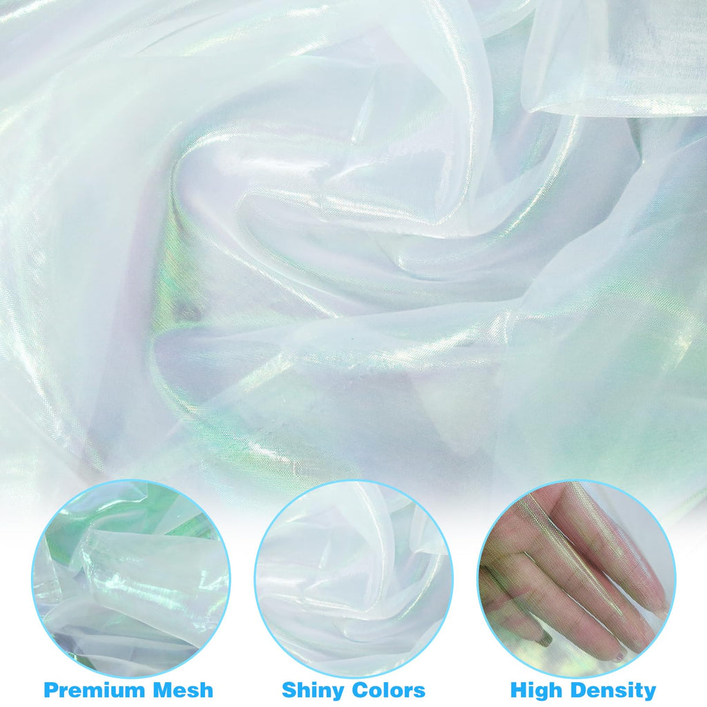 Magic Laser Holographic Fabric, 59in Iridescent Sequin Gradient Organza Lace for Wedding Photography Background Dress