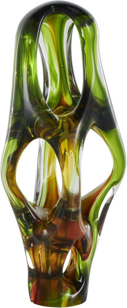 79 Glass Abstract Decorative Sculpture Ombre Cutout Home Decor Statue with Amber Accents, Accent Figurine 6" x 5" x