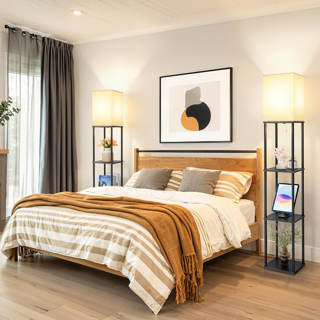 Floor Lamp with Shelves, 3-Tier Standing Shelf Lamp