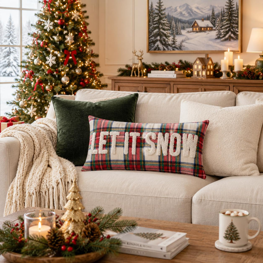Let It Snow Christmas Decor Velvet Decorative Rectangle Throw Lumbar Waist Pillow Case Cushion Cover for Couch Living