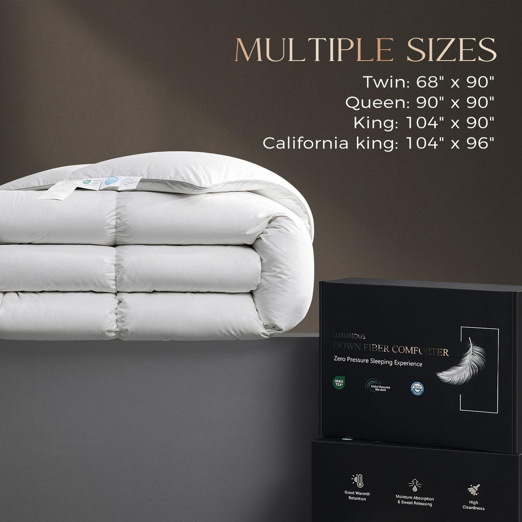 Down Duvet Comforter, All Seasons Fluffy Duvet Insert, Queen, 90"x90", White