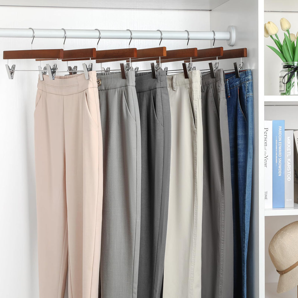 Walnut Wood Pants Hangers, Wooden Skirt Short Jeans Trouser Hanger with Smooth Surface 360° Swivel Hook Anti Rust 2