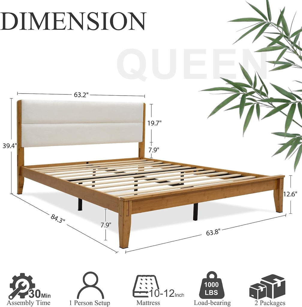 Joinery Inspired Solid Bamboo Bed Frame with Headboard